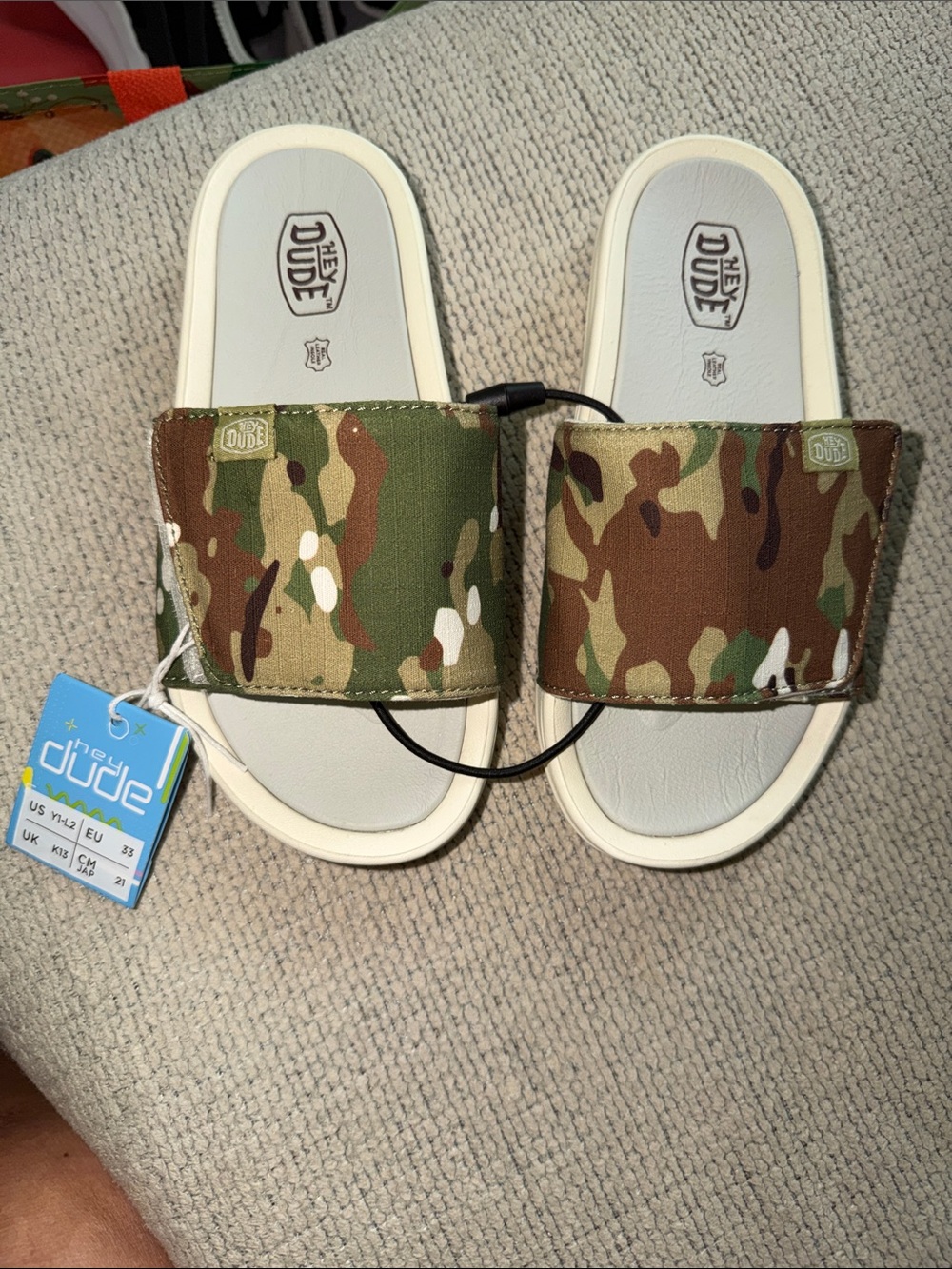 Hey Dude Kids Camouflage Slide Sandals in Green and Brown